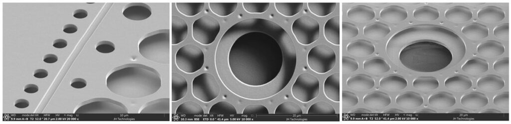 MEMS Device analysis: tilted and top-down view of the backplate and diaphragm center